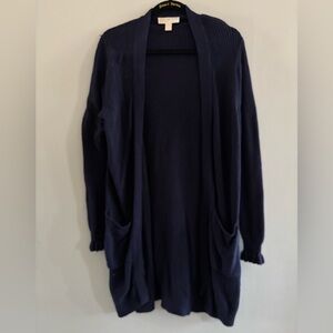 Michael Kors Navy Open-Front Women's Long Cardigan Sweater Sz. Med Cotton Blend